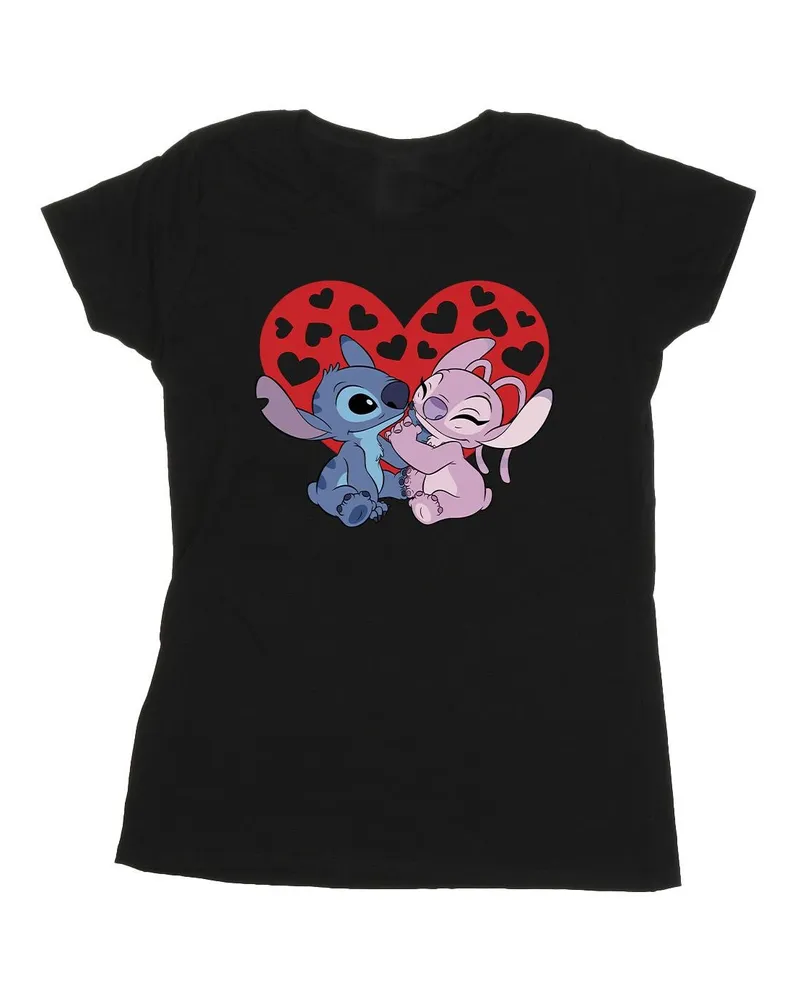 Disney Lilo & Stitch Hearts" T-Shirt für Damen (Schwarz Schwarz