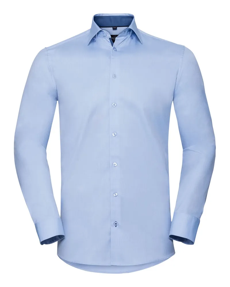 Russell Athletic Russell - Formelles Hemd Fischgrätenstich, Kontrast für Herren Langärmlig (Hellblau/Mittelblau/Leuchtend Navy-Blau Hellblau
