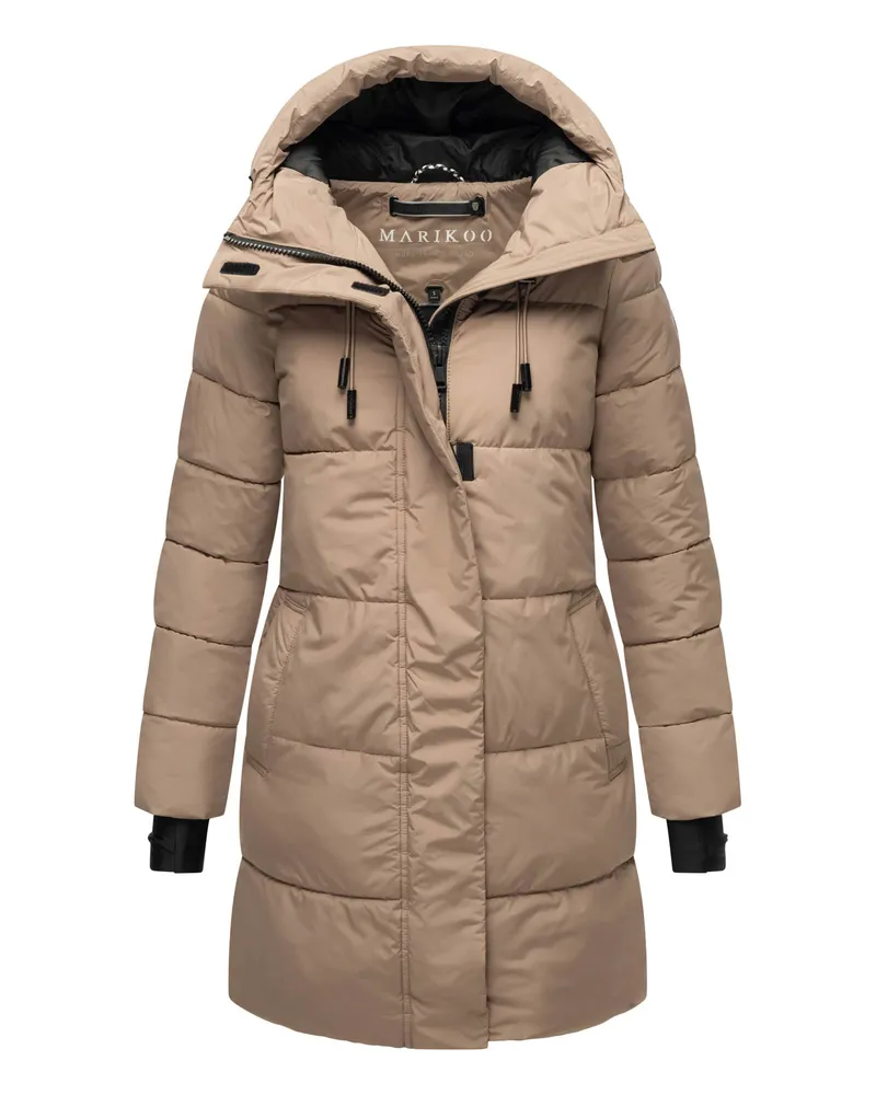 Marikoo Damen Winter-Steppjacke mit Kapuze & Fleecefutter – Kaituu Taupe