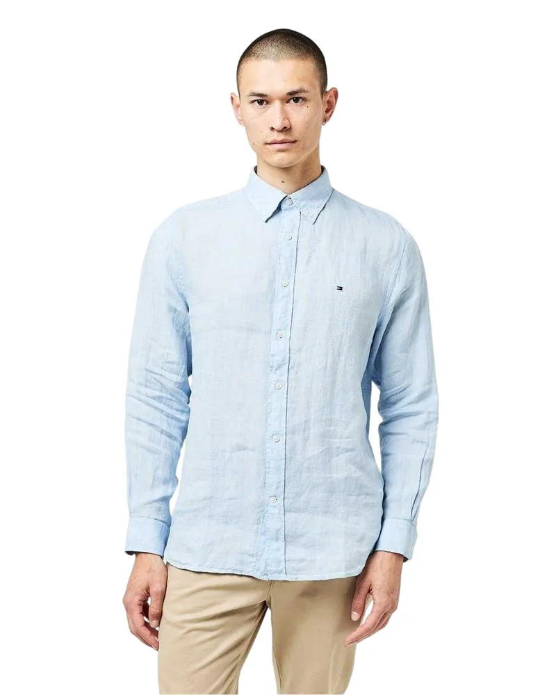 Tommy Hilfiger Hemd für Herren, Leinen, Regulär, Langärmlig (Lebhaftes Blau Weiß