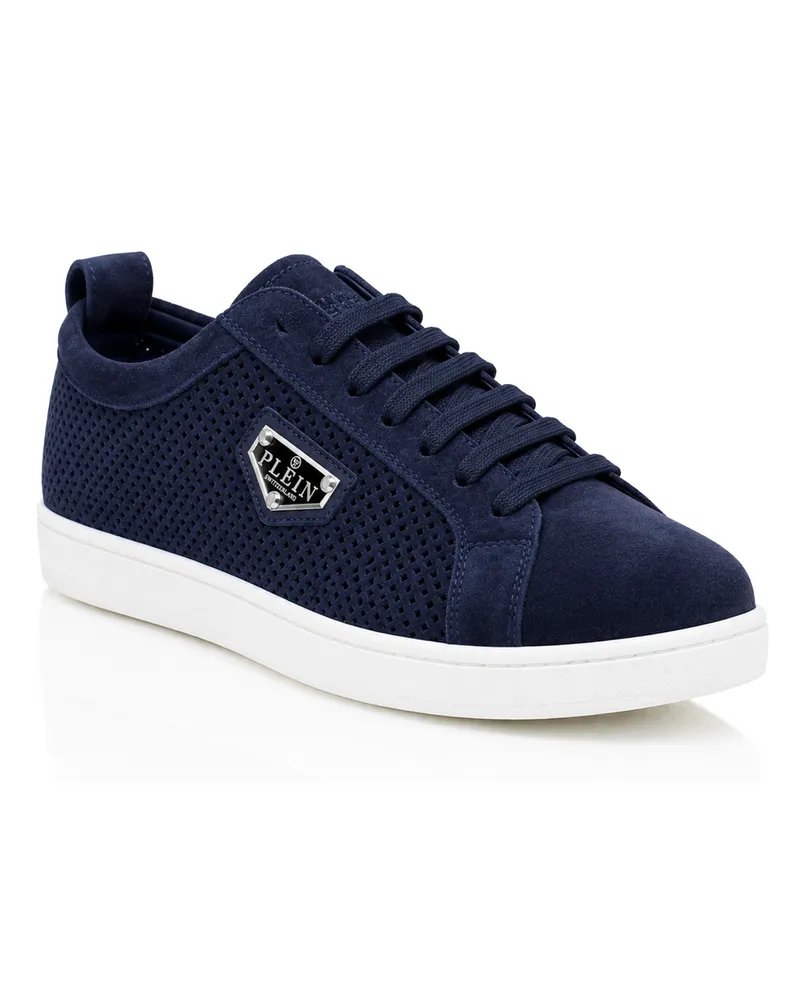 Philipp Plein Perforated Suede Low-Top Sneakers Dunkelblau