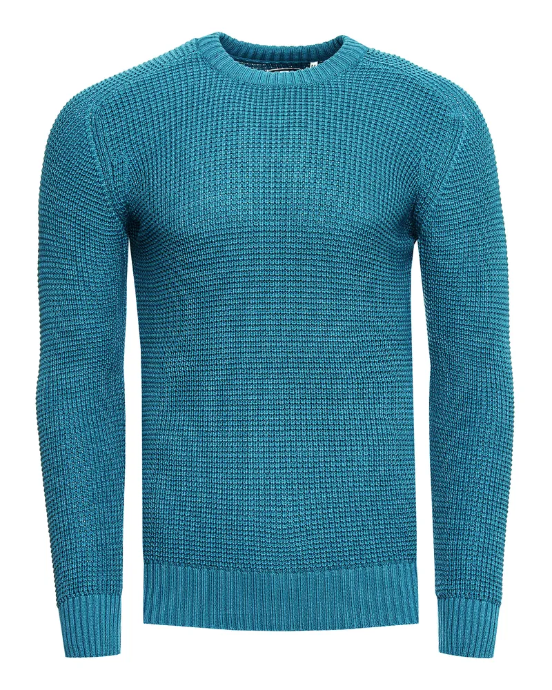 Rusty Neal Grobstrick Slim Fit Rundhals-Pullover Blau