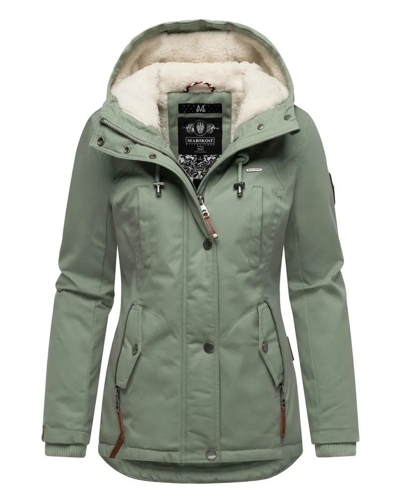 Marikoo Damen Winterjacke mit Teddyfell-Innenfutter & Kapuze Blau
