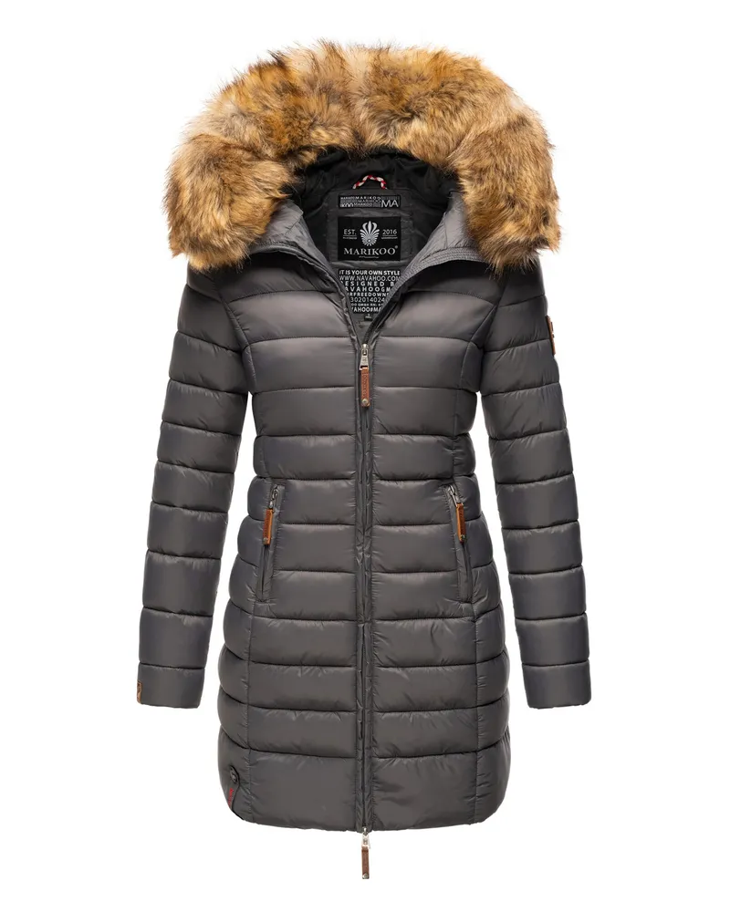 Marikoo Damenjacke Rose mit Steppdesign & abnehmbarem Kunstfellkragen Grau