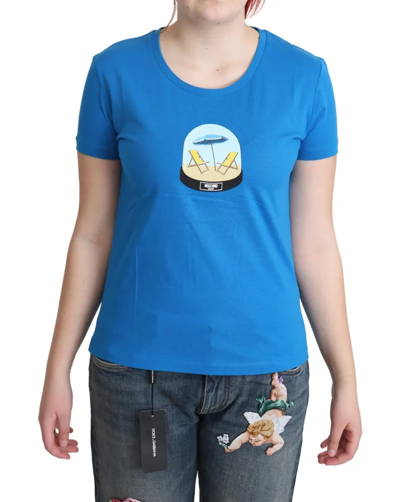 Moschino Strand-Szene Grafik T-Shirt Himmelblau