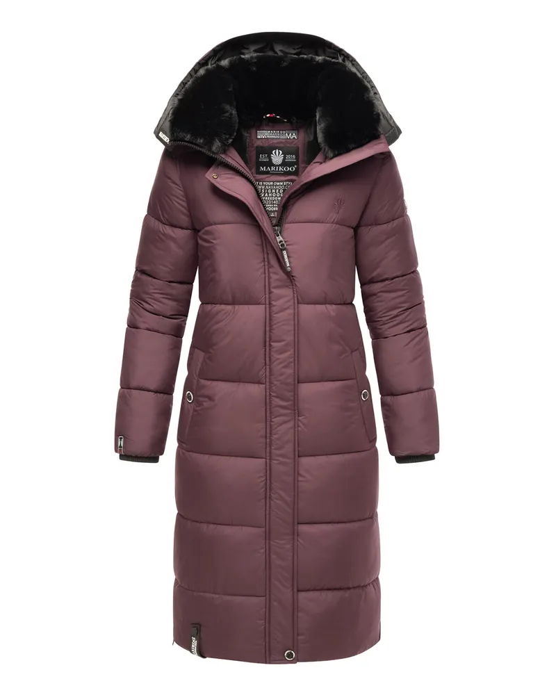 Marikoo Damen Winterjacke, lange Steppjacke mit abnehmbarer Kapuze - Lila Lila