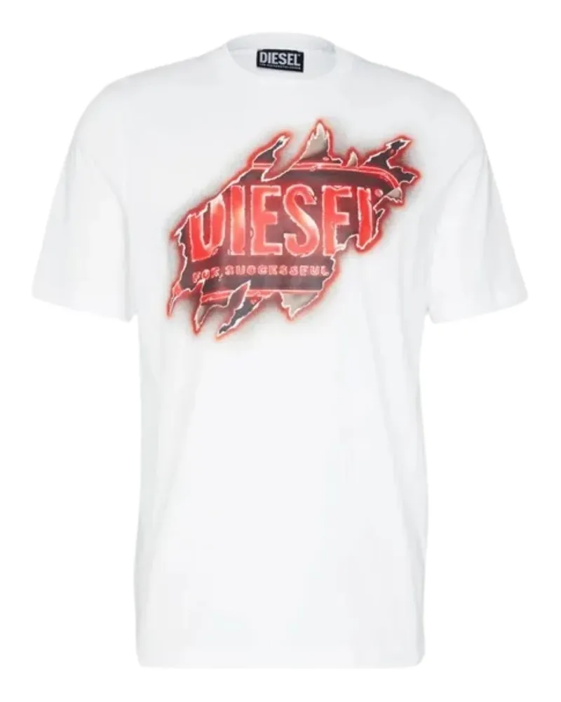 Diesel Weißes -T-Shirt mit Peel-Effekt-Logo Weiß