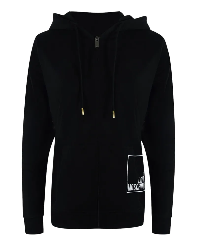 Moschino Love  Schwarzer Zip-hoodie, Größe S, Weißes Logo Schwarz