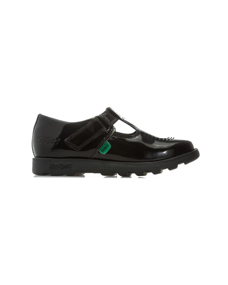 Kickers Kinder Fragma T-Bar Patent Schuhe für Mädchen in Schwarz Schwarz