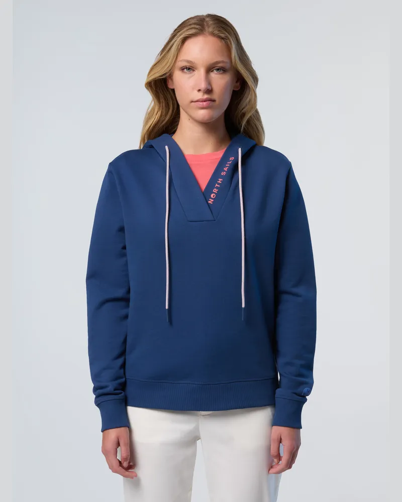 North Sails Kapuzenpullover V-Ausschnitt mit North Sails-Print Dunkelblau