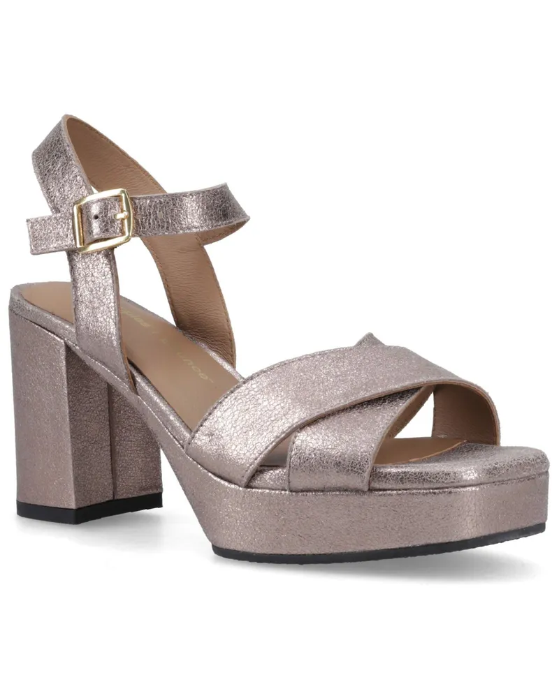 Hush Puppies Ophelia Leder Absatz Wildleder Damen Sandalen in Silber Slim Fit Metallic