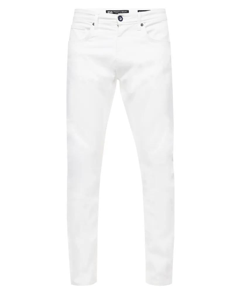 Rusty Neal White Denim Jeans Hose "MELVIN" Slim Fit Cotton-Stretch Weiß