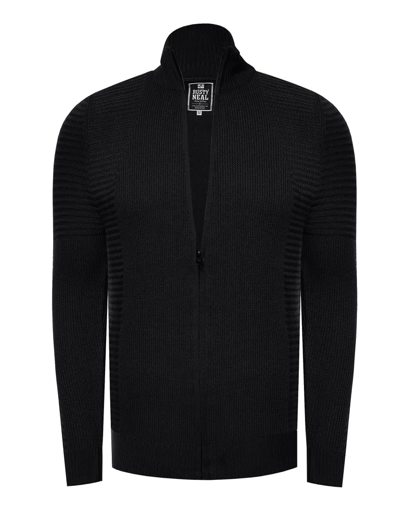 Rusty Neal Feinstrick-Jacke im Biker-Stil, Slim Fit - Schwarz Schwarz
