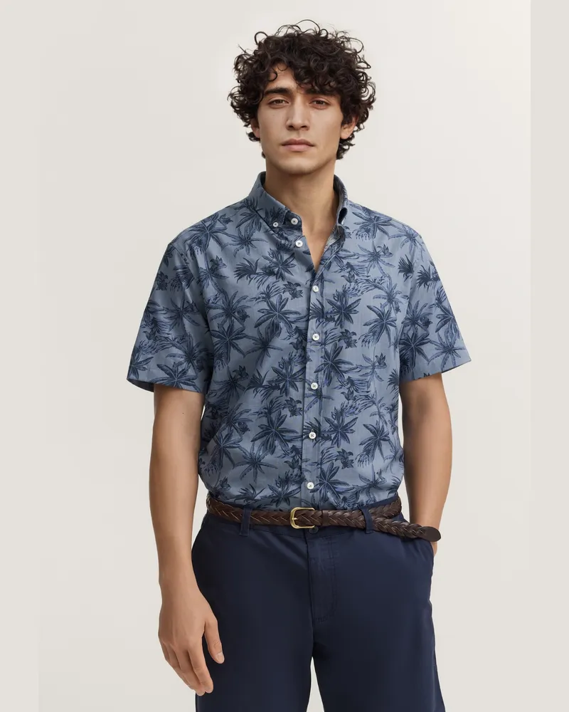 Bugatti Herren Kurzarm-Hemd Modern Fit mit Print Marineblau
