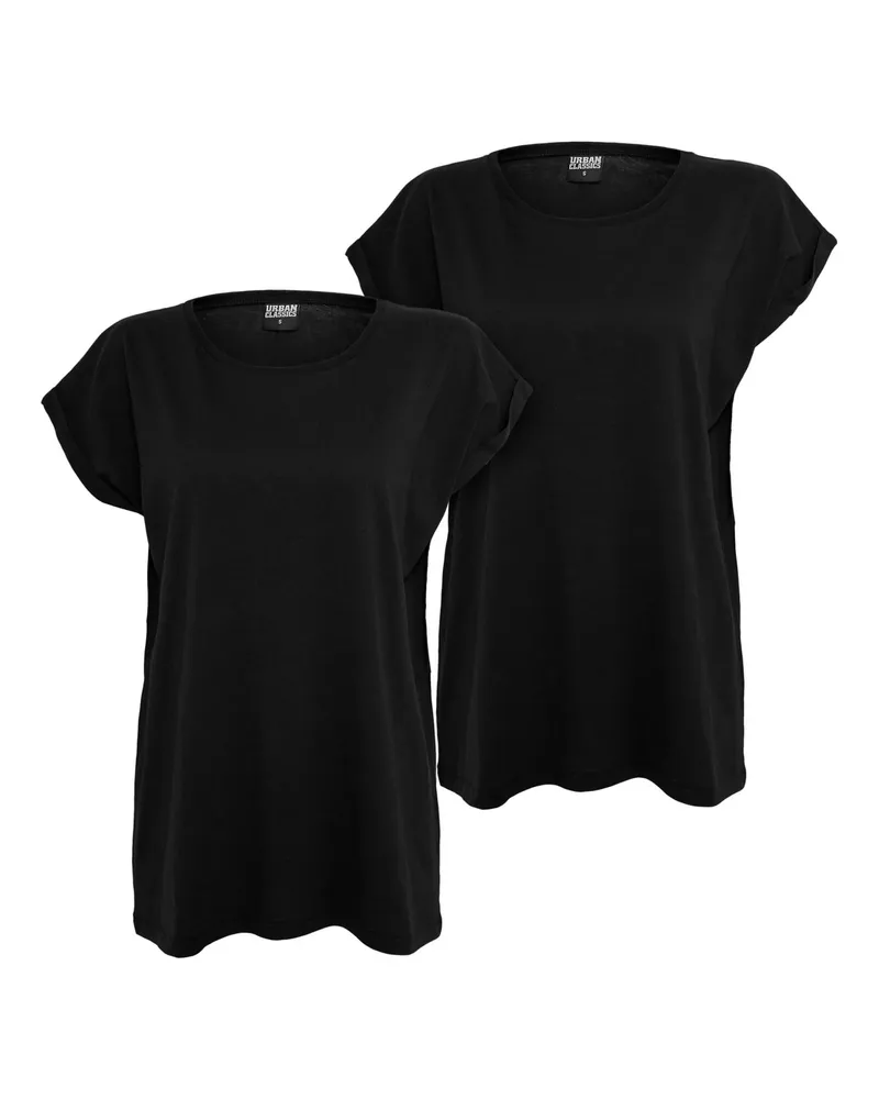 Urban Classics T-Shirt Überschnittene Schulter für Damen(2er-Pack) (Schwarz Schwarz