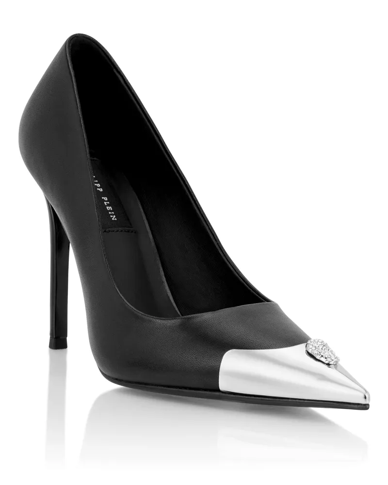 Philipp Plein Nappa Décolleté Hi-Heels Pump H105 mit Skull Toe - Schwarz Schwarz