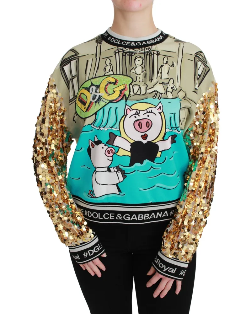 Dolce & Gabbana Paillettenärmel Strickpullover Nude