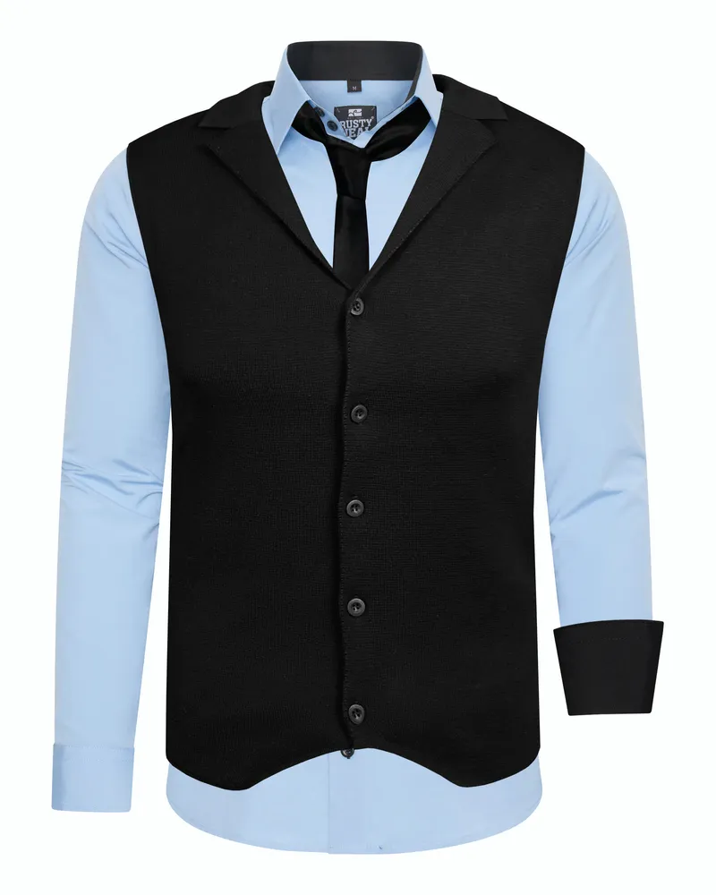 Rusty Neal Hemd mit Weste und Krawatte 3-teilig Hellblau
