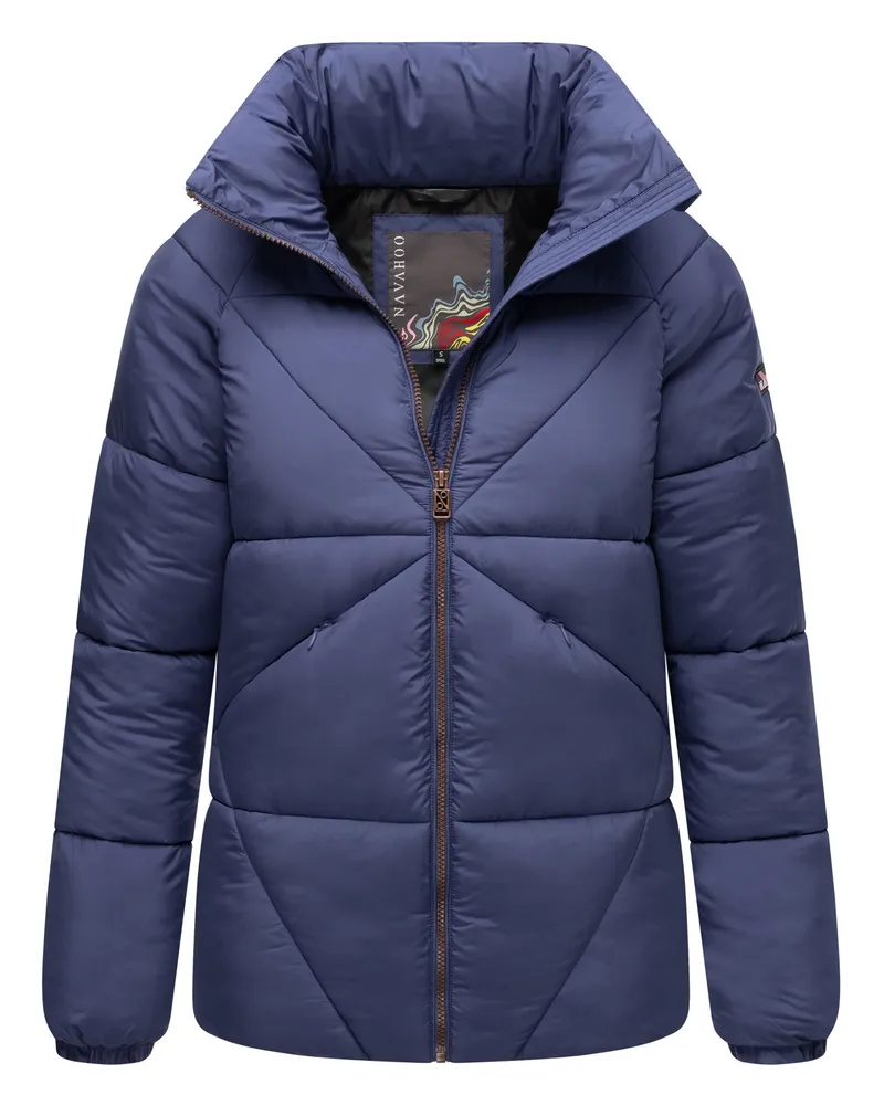 NAVAHOO Schokolinaa Damen Winter Steppjacke mit gefüttertem Kragen Blau