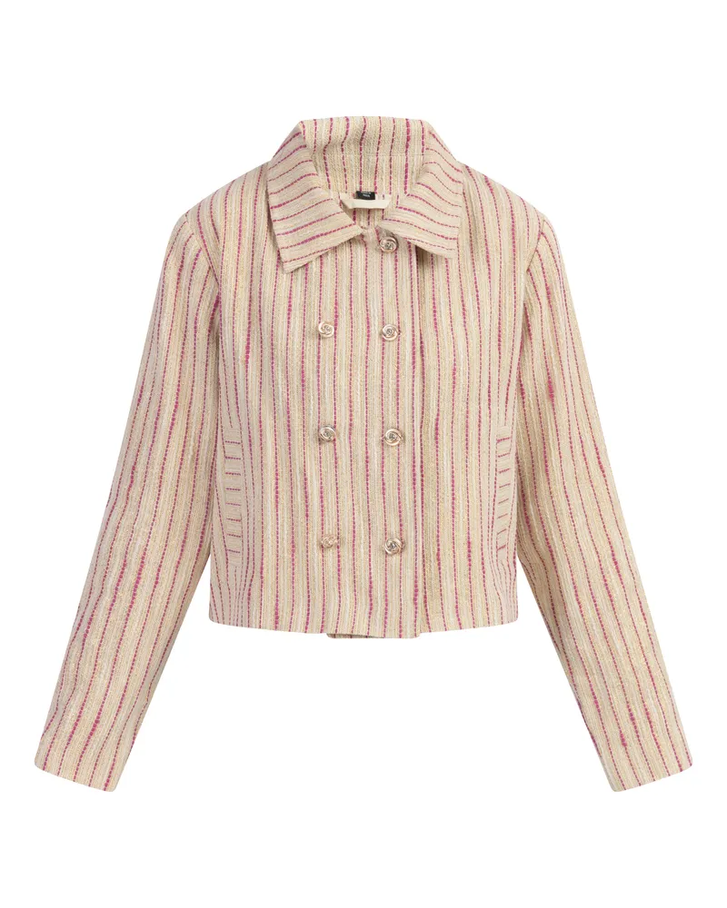 FAINA Kurze Carbanjacke Damen Rosa Wollweisser Streifen Wollweiß