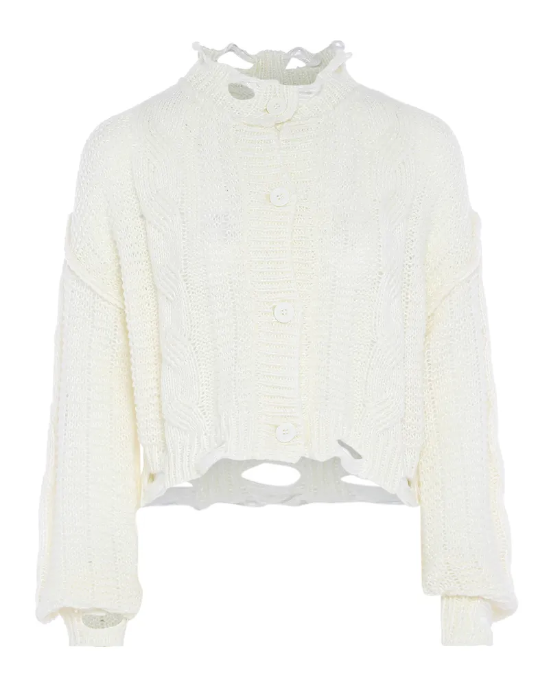 My Mo Strickjacke Damen Wollweiß Wollweiß