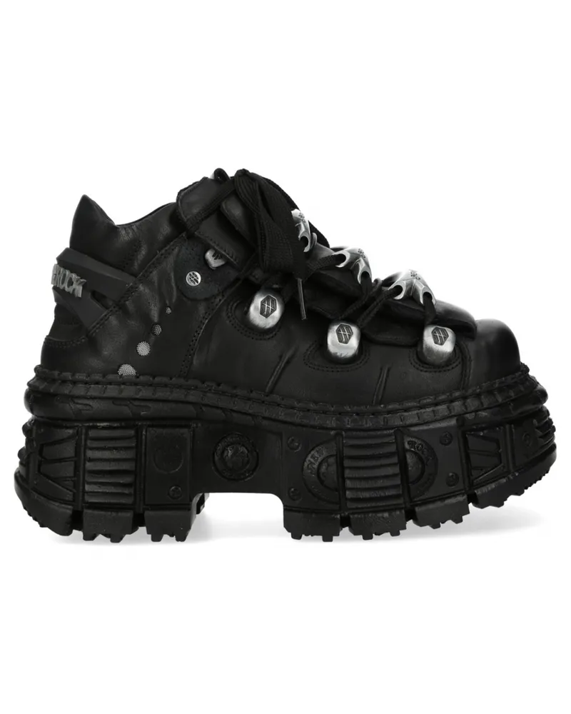 New Rock M-OVERZ106B-C1 klobige Ankle Boots im Metallic-Look aus Leder, Gothic - Schwarz Schwarz