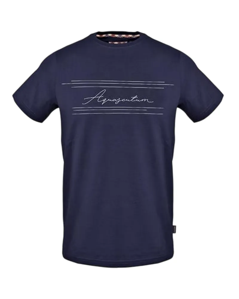 Aquascutum T-Shirt für Herren, Rundhalsausschnitt (Marine Marineblau