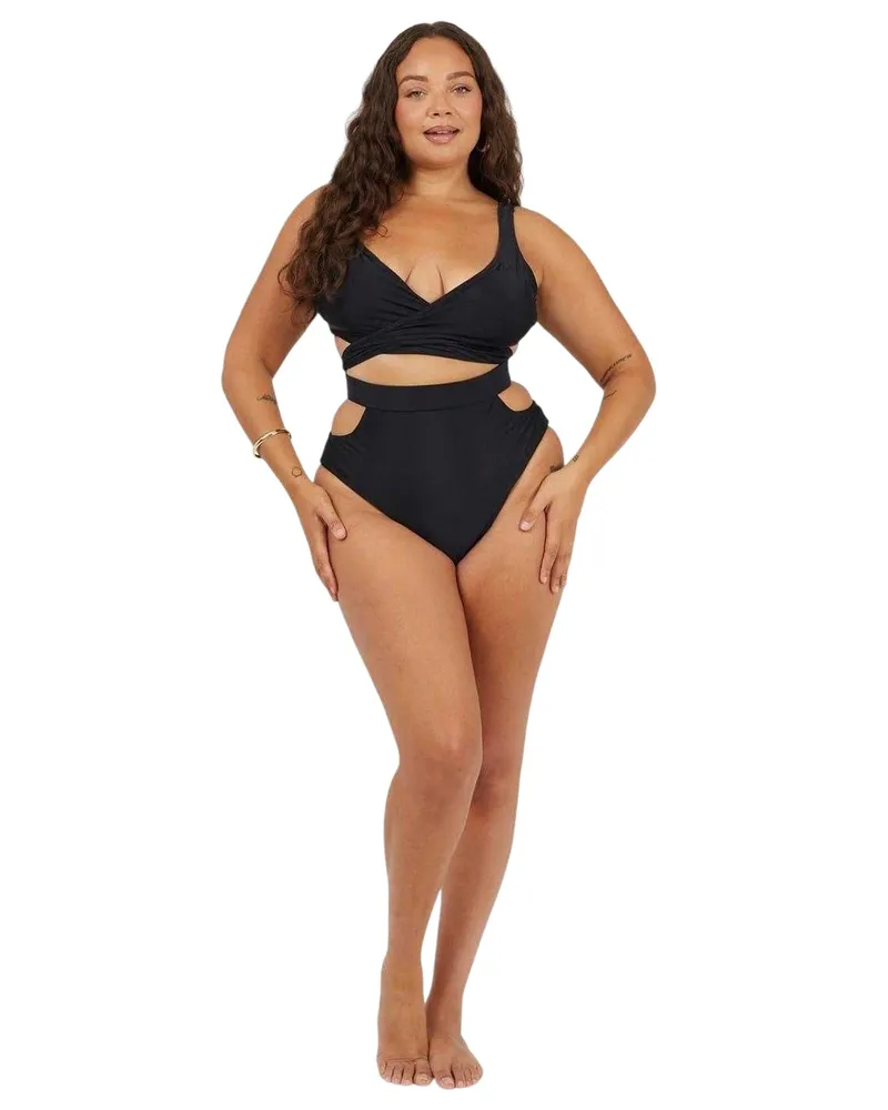 Brave Soul Bikinihöschen für Damen, Hoch geschnitten (Schwarz Schwarz