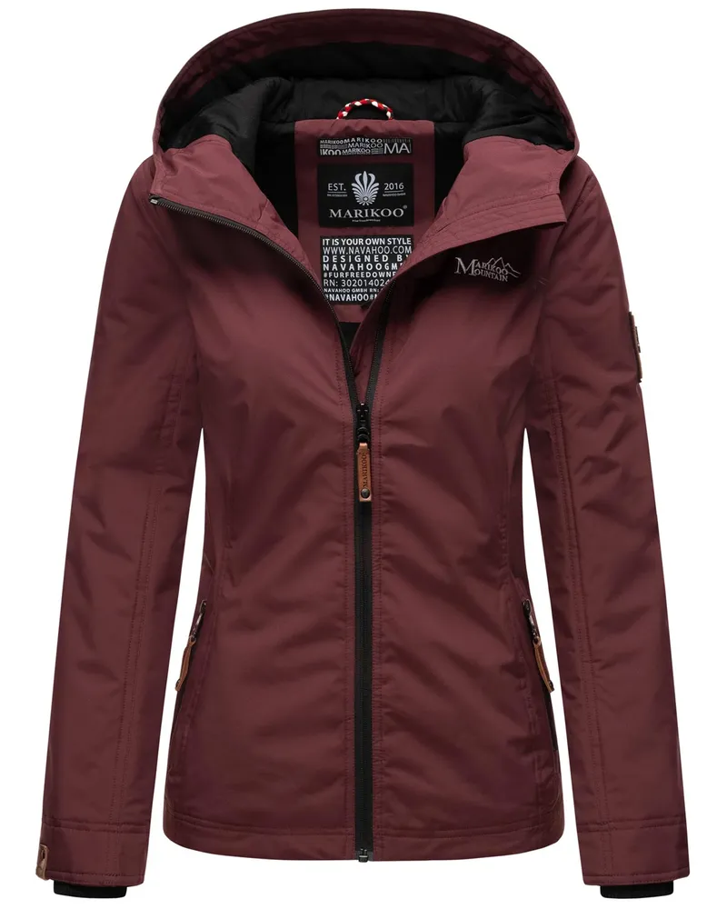 Marikoo Damen Übergangsjacke leichte wind- und wasserabweisende Jacke mit Kapuze Weinrot Rot