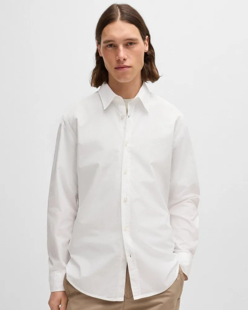HUGO BOSS Relegant 6 Herren Regular-Fit Hemd aus Baumwoll-Popeline mit Kent-Kragen Weiß