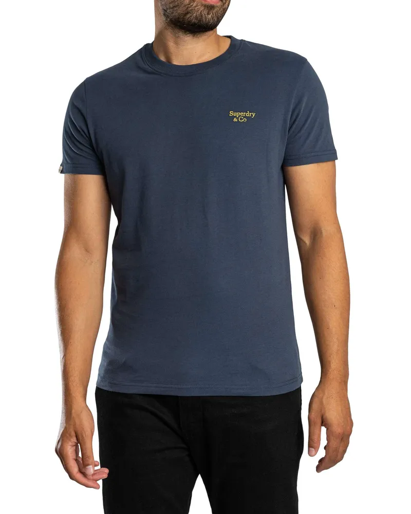Superdry. Essential Serif Logo T-Shirt, Blau Blau