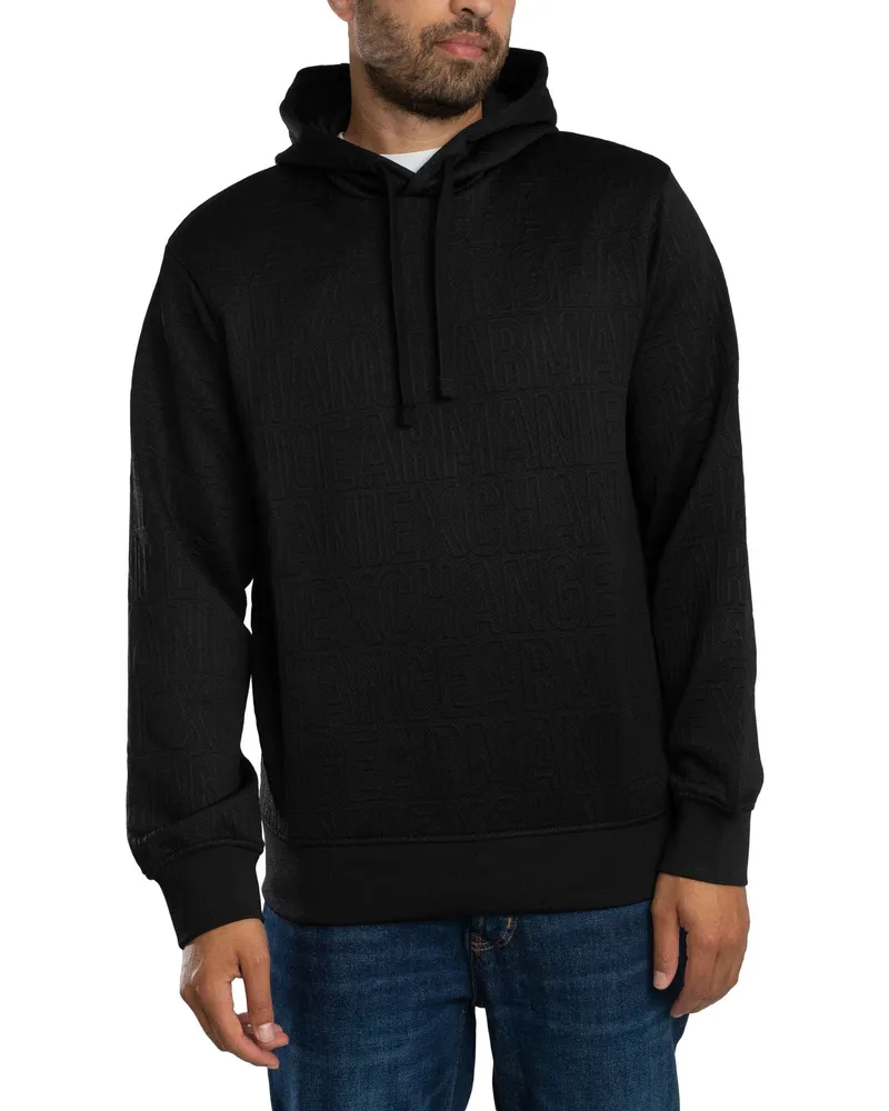 Armani Exchange Pullover-Hoodie Mit Markenmuster, Schwarz Schwarz