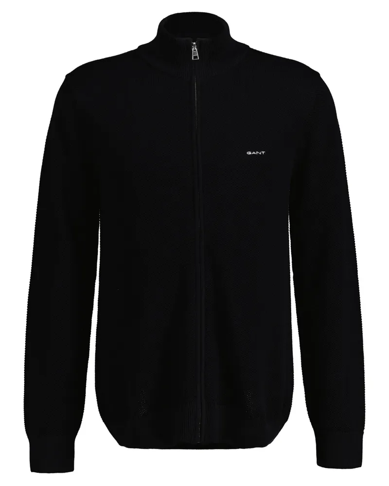 Gant Cotton Pique Half Zip Strickjacke Schwarz