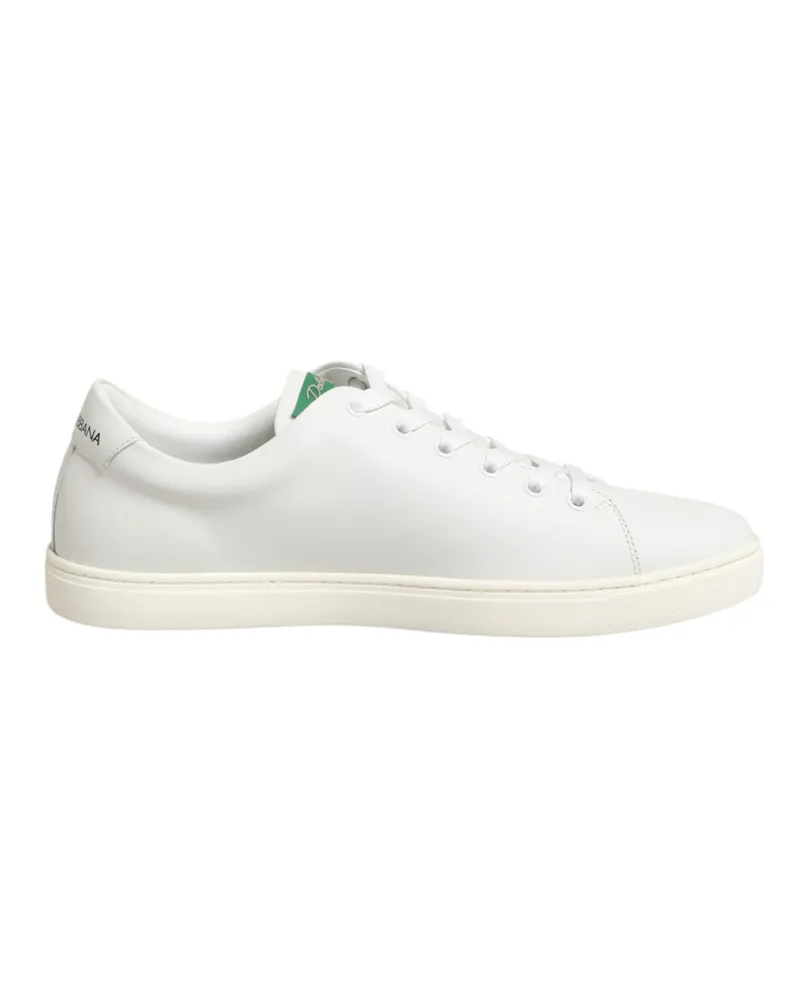 Dolce & Gabbana Weiße Leder-Low-Top-Schuhe mit Rosenstickerei - Weiß Weiß