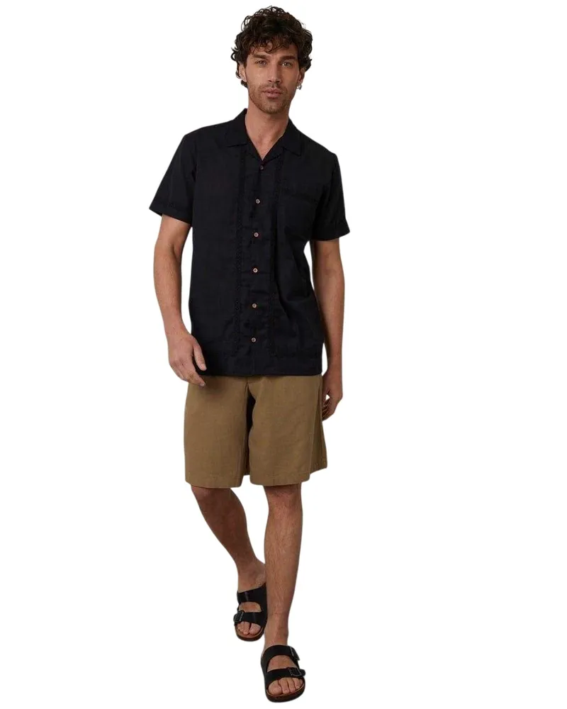 Threadbare Hemd für Herren, kurzärmlig (Schwarz Schwarz