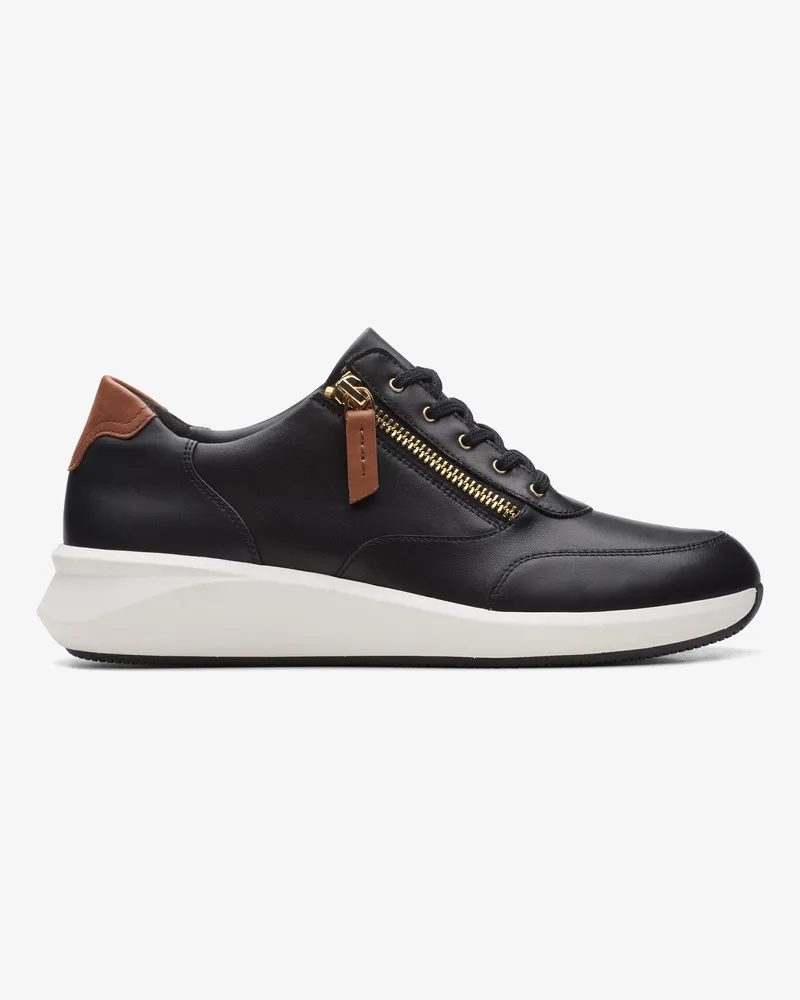 Clarks Un Rio Zip schwarze Ledertrainingsschuhe Schwarz