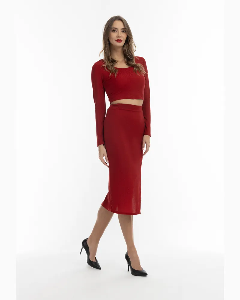 FAINA Jupe crayon pailletée Rot