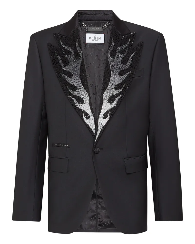 Philipp Plein Blazer Flame, taillierter Schnitt mit Logo- oder Emblem-Detail - Schwarz Schwarz