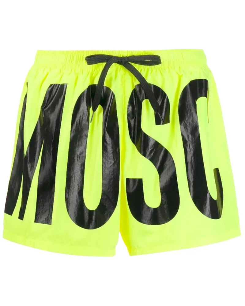 Moschino Brand Print Logo Highlighter Gelbe kurze Badeshorts Gelb