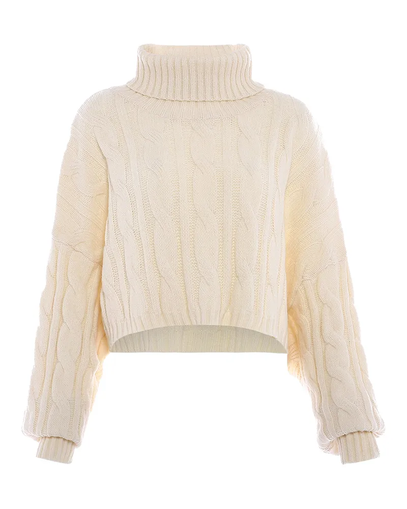 My Mo Rollkragenpullover Damen Wollweiß Wollweiß