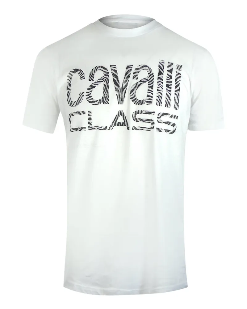 Roberto Cavalli Weißes T-shirt Mit Auffälligem Zebra-print Weiß
