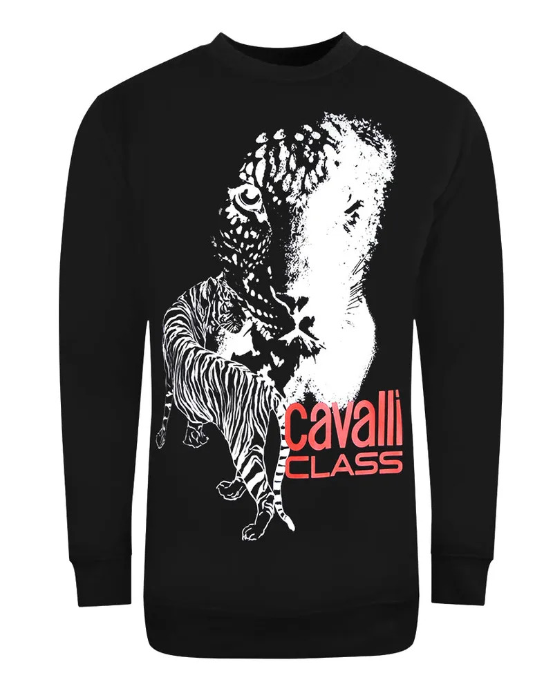 Roberto Cavalli grosses schwarzes Sweatshirt mit Tiger-Logo-Design Schwarz
