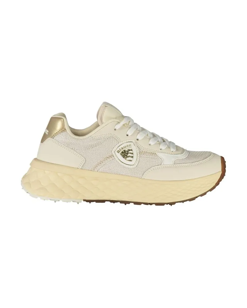 Blauer Beige Leder Damen Sneaker Beige