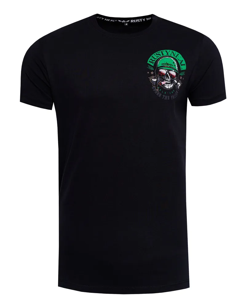 Rusty Neal Rundhals Biker T-Shirt Schwarz