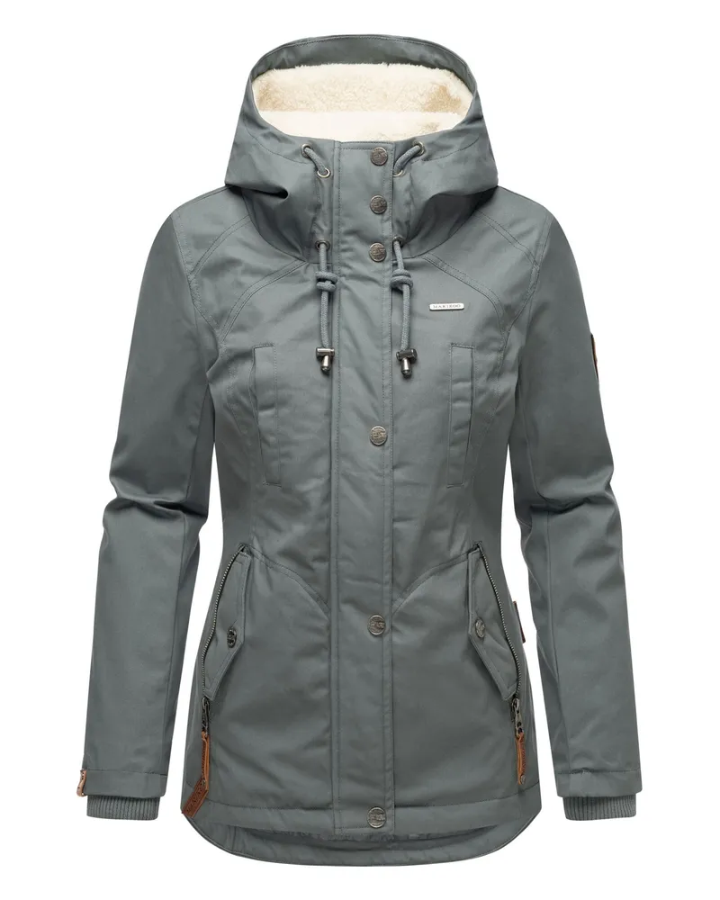 Marikoo Damen Winterjacke mit Teddyfell-Innenfutter & Kapuze Blau