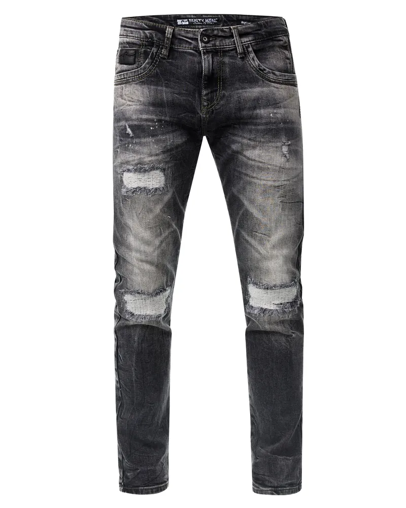 Rusty Neal Jeans Hose "YAMATO" Slim Fit Streetwear Cotton-Stretch Dunkelgrau