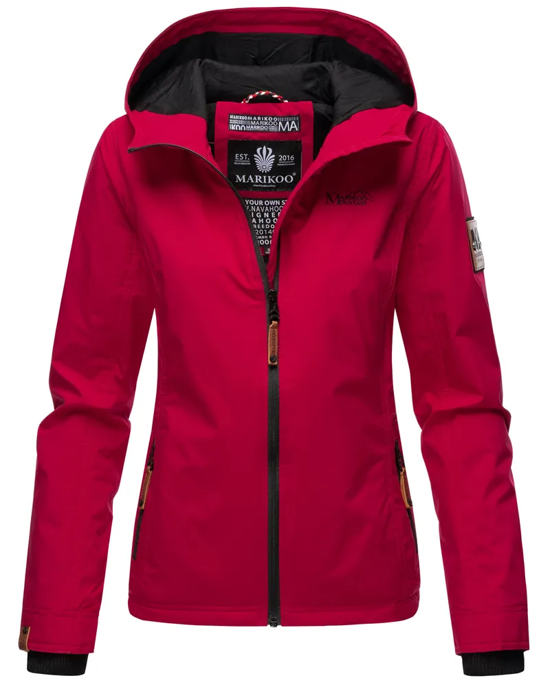 Marikoo Damen Übergangsjacke leichte wind- und wasserabweisende Jacke mit Kapuze Fuchsia Rot