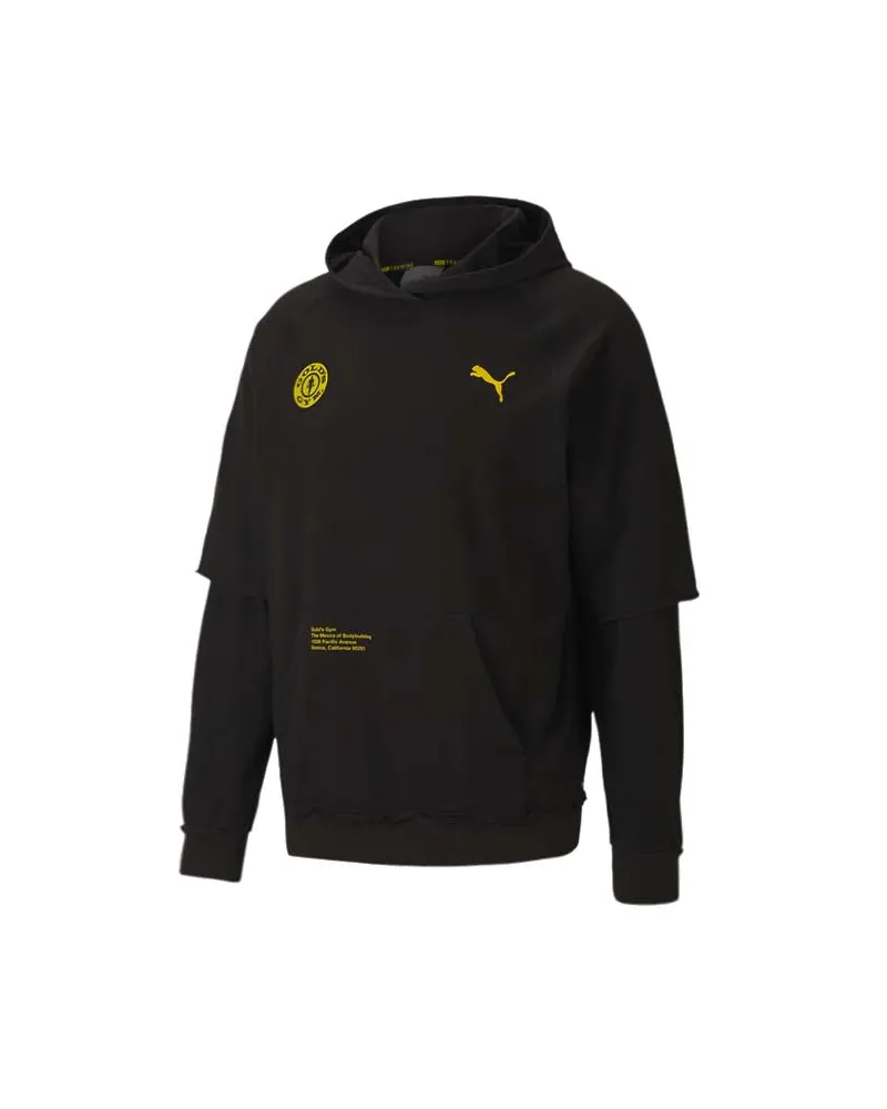 Puma x Gold Gym Raglan Herren Schwarzer Kapuzenpullover Schwarz