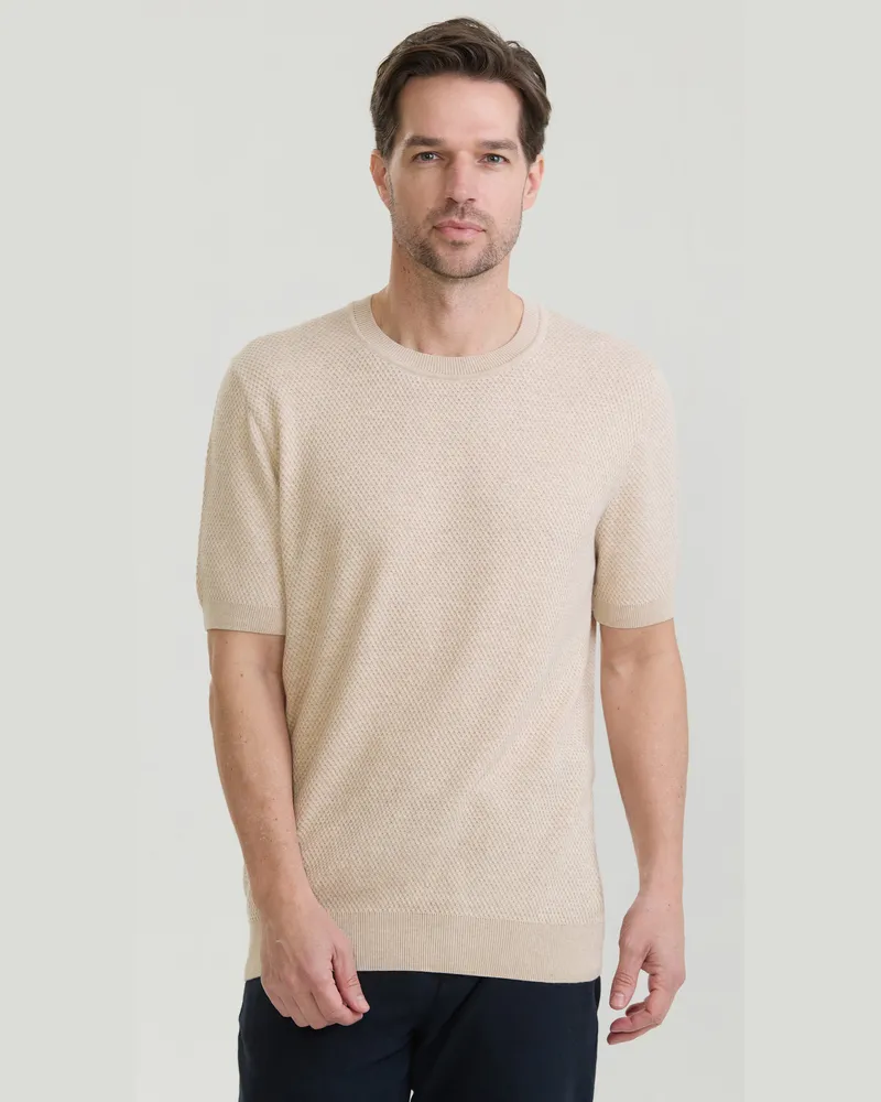 Felix Hardy T-Shirt Basic-Strick-T-Shirt Mit Rundhalsausschnitt Und Knöpfen Beige