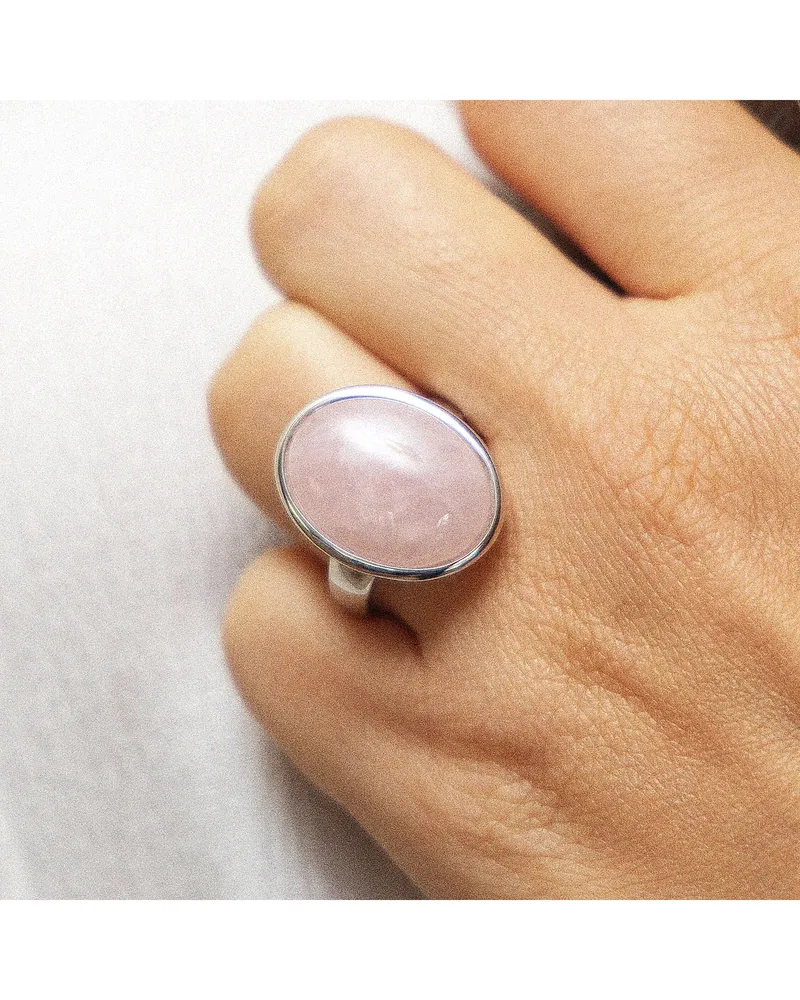 ZEEme Gemstones Ring Silber 925 rhodiniert mit echtem Rosaquarz 20x15mm Silber